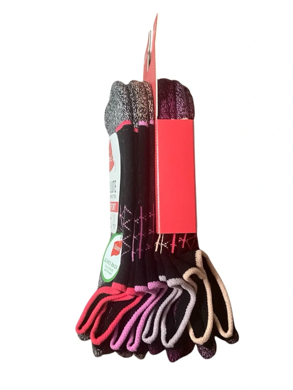 NWT Hanes Black Pink Comfort Super No-  Show Pack of 4 Socks Women’s Size 5-9
